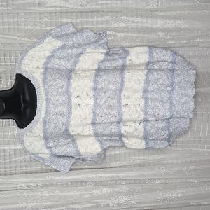 Vintage 70's 80's Baby Blue & White Short Sleeve Sweater SzXL